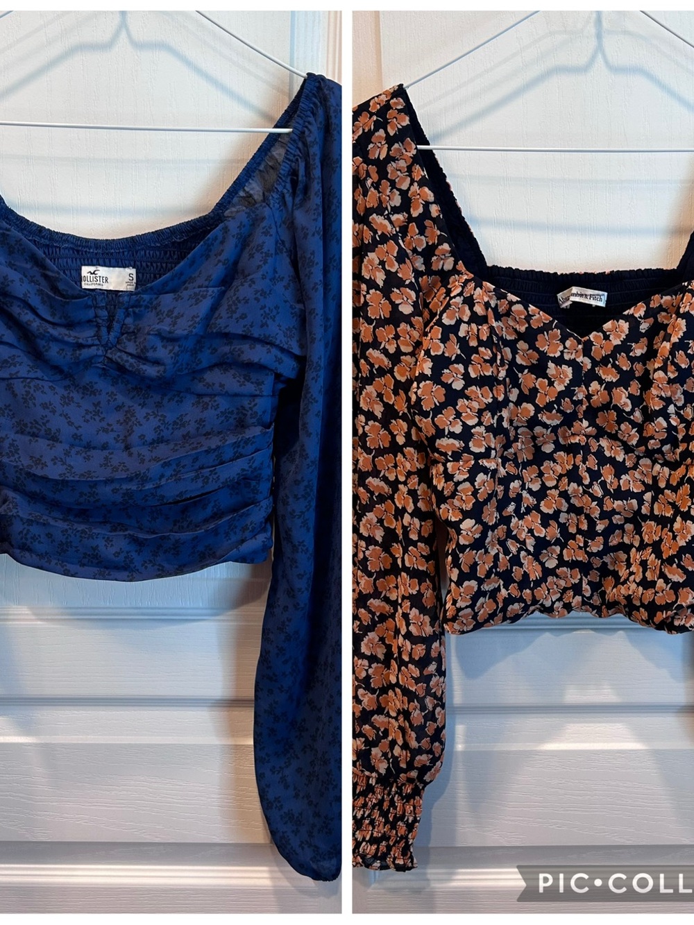 Lot Of 2 Women’s Cropped Floral Long Sleeve Off Shoulder Tops SM A&F, Hollister